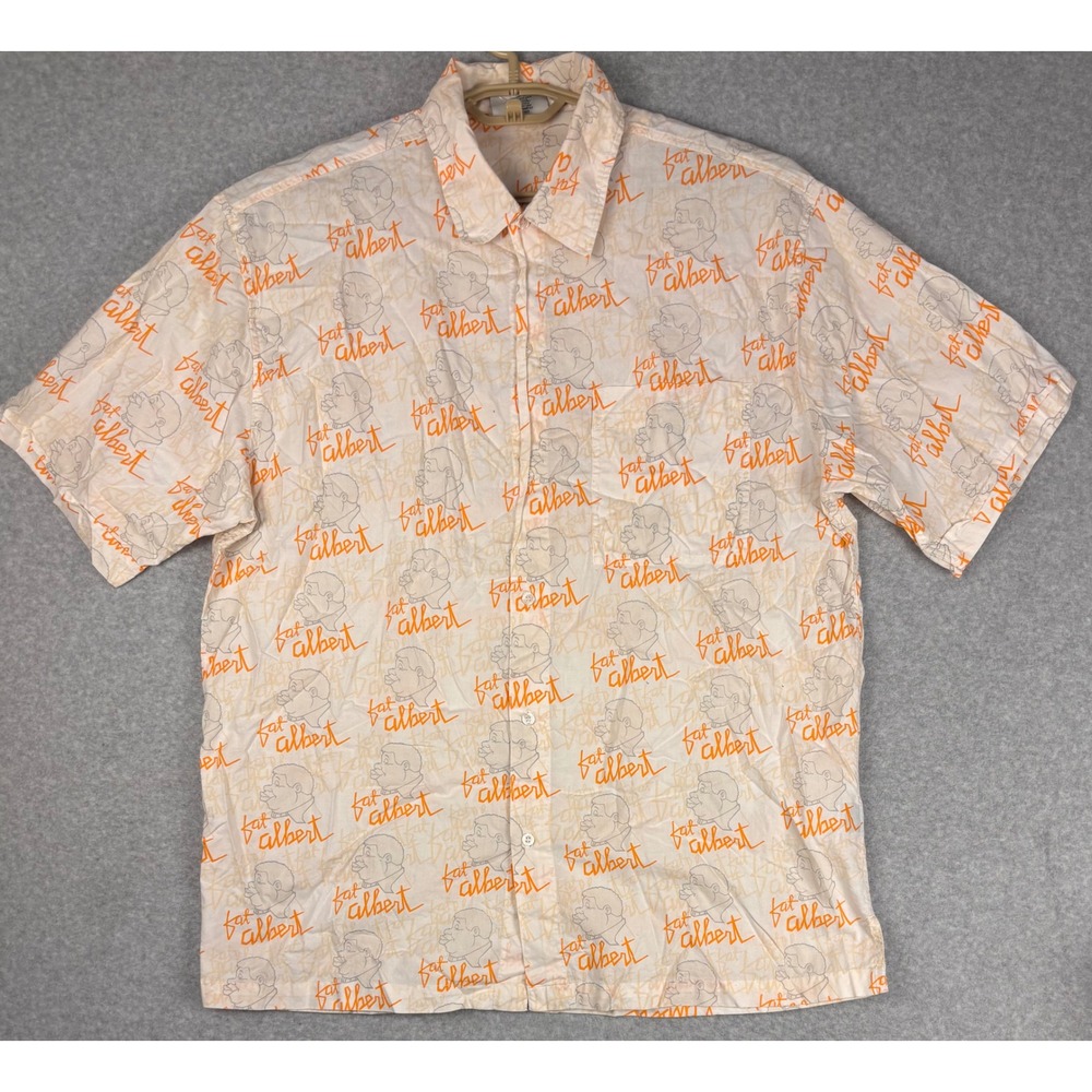 Platinum FUBU Fat Albert Shirt Mens Large White Orange All‎ Over Print Vintage L